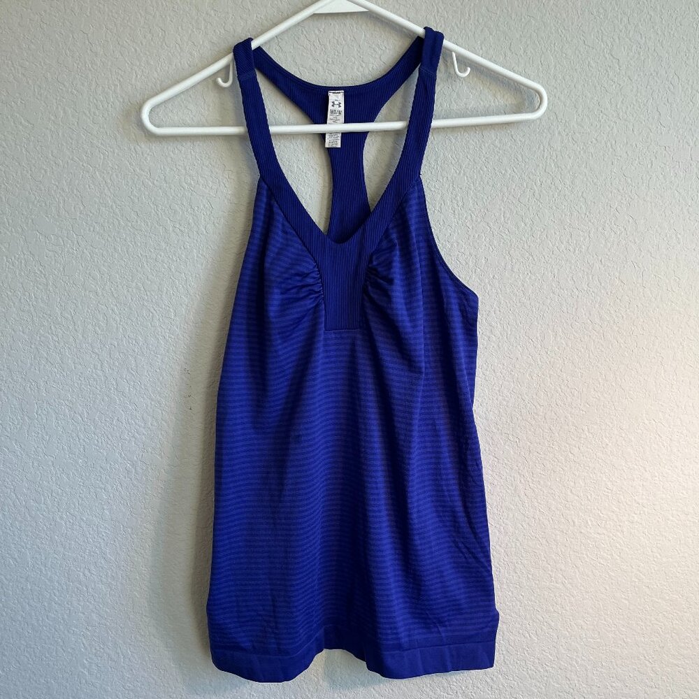 Under Armour Women’s Racer Back Purple/Blue Tank Medium Striped Workout Athletic